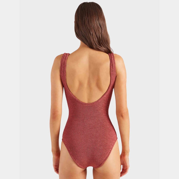 Coverage Celine Swim with fabric covered hoops - M Metallic Crinkle Metallic Rosewood