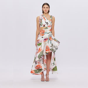 Tyler Asymmetric Gown - Lush Print in White - 8 - 10