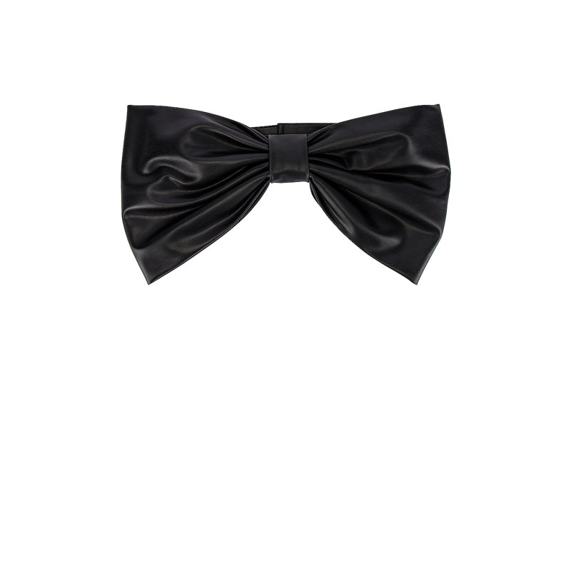 Faux Leather Bow Belt Black