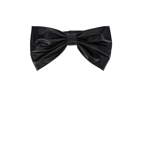 Faux Leather Bow Belt Black