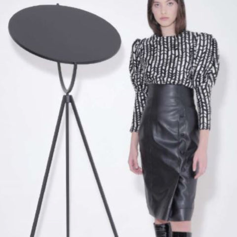 Black Faux Leather Skirt - S - M