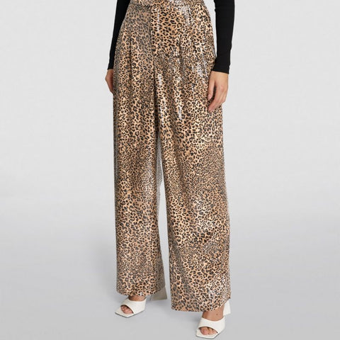 Animal Printed Sequin Flared Pants