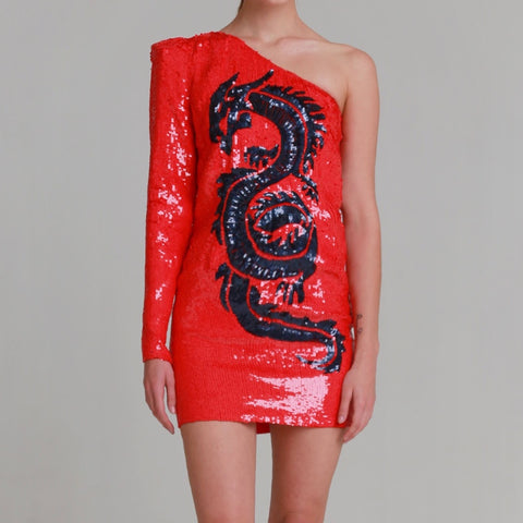 Liza Red Dragon Print Dress - M