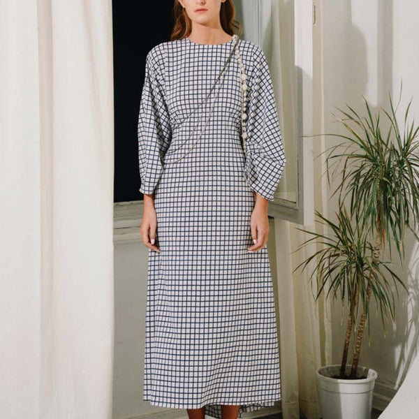 Long Sleeve Checkered Dress