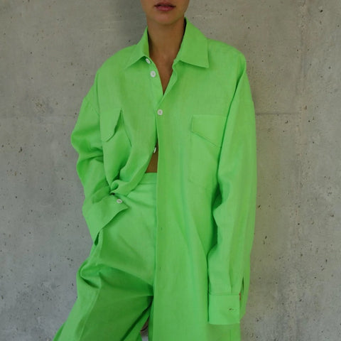 Oversized Neon Linen Shirt