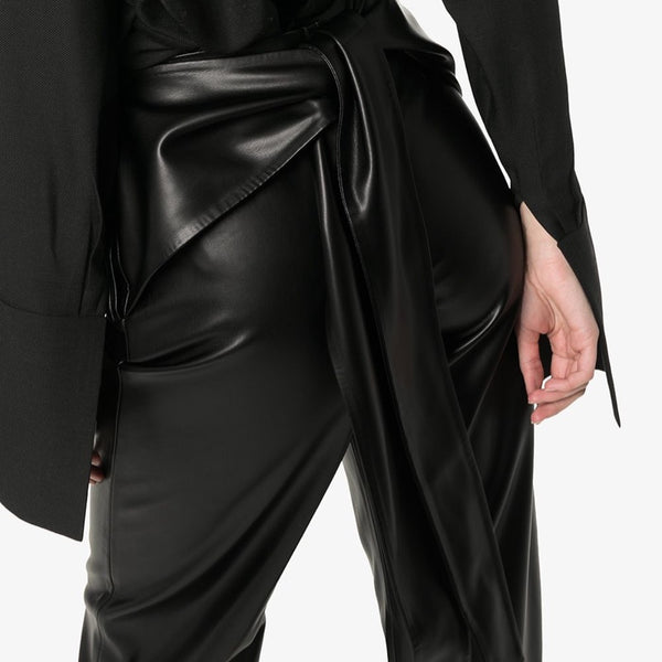 Faux Leather Belted Pants - L