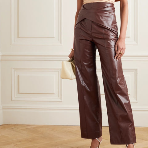 Faux Leather Belted Pants - L