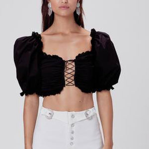 Sage Lace Up Crop Top Black - L (B)