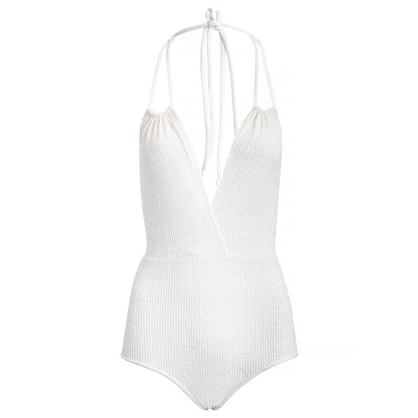 Sequin Halter Neck Swimsuit in White - M