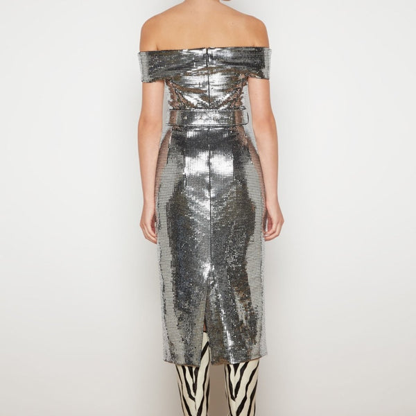 Bardot Shoulder Leather Sparkling Pencil Dress