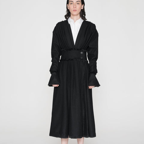 Black V Neck Wool Coat