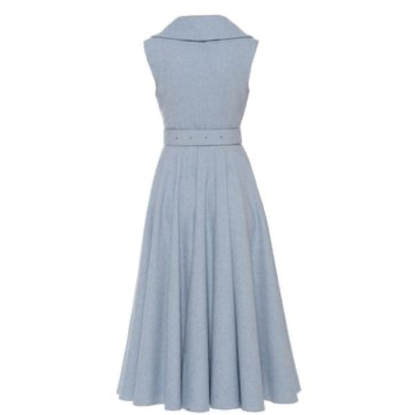 Notched Collar Sky Blue Flare Dress