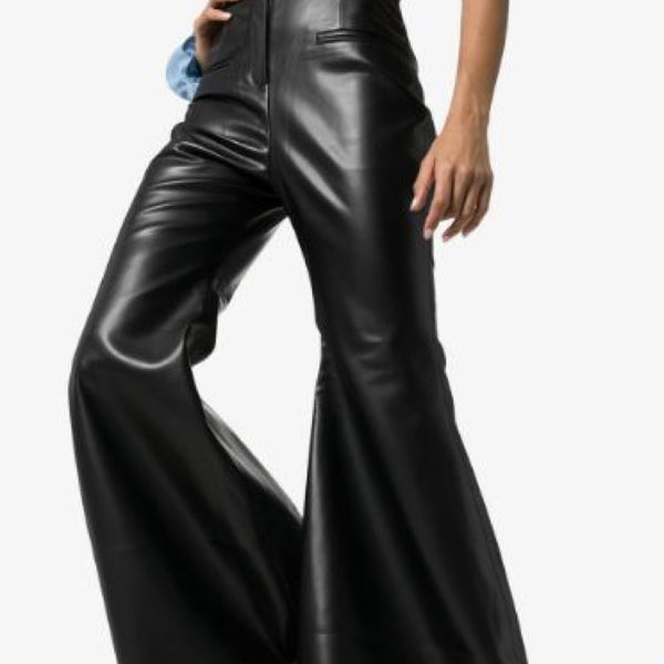 Black Leather Flared Pants