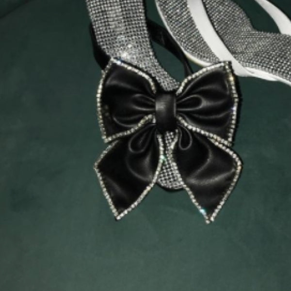 Black Faux Leather Bow