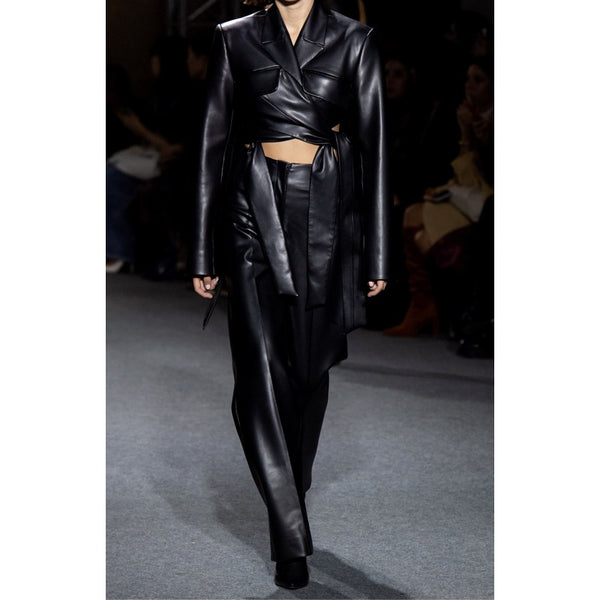 Faux Leather Belted Pants - L