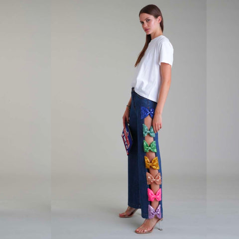 Rainbow Tie Sequin Side Denim - M(B)
