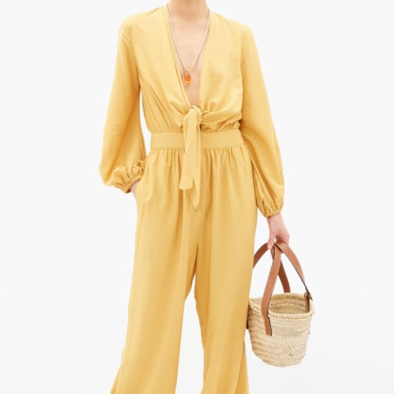 Solid Jumpsuit With Knot in Yellow