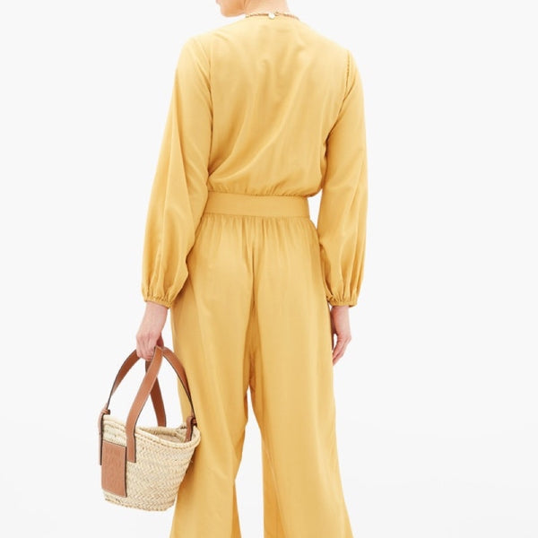 Solid Jumpsuit With Knot in Yellow