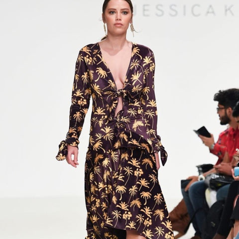 Volga Dress Brown Yellow Palm Print